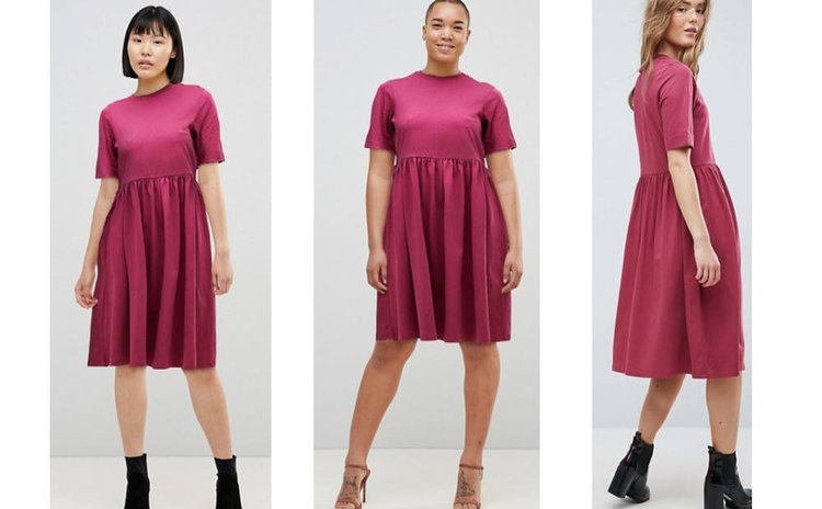 ASOS virtual fit technology shows the same item on different models.
